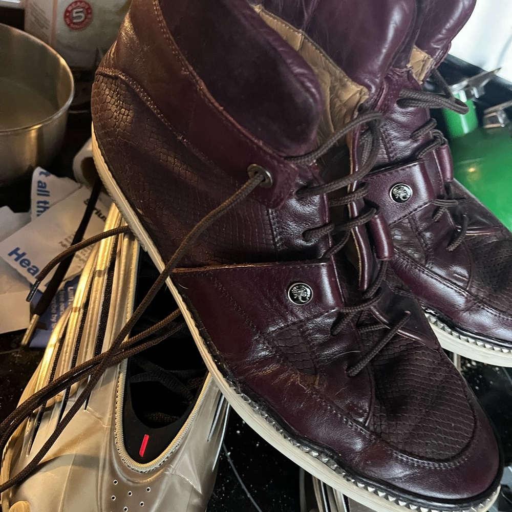 Jimmy Choo Men's Burgundy Leather Athletic Sneakers - Picture 2 of 4